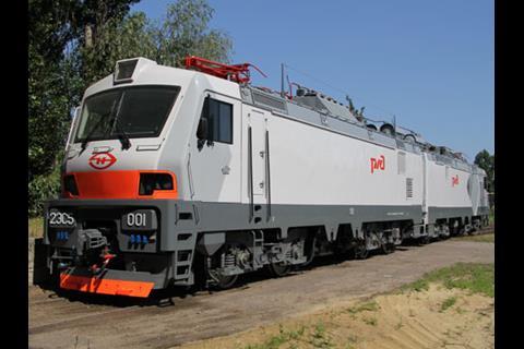 Alstom/Transmashholding 2ES5 twin-section electric freight locomotive.